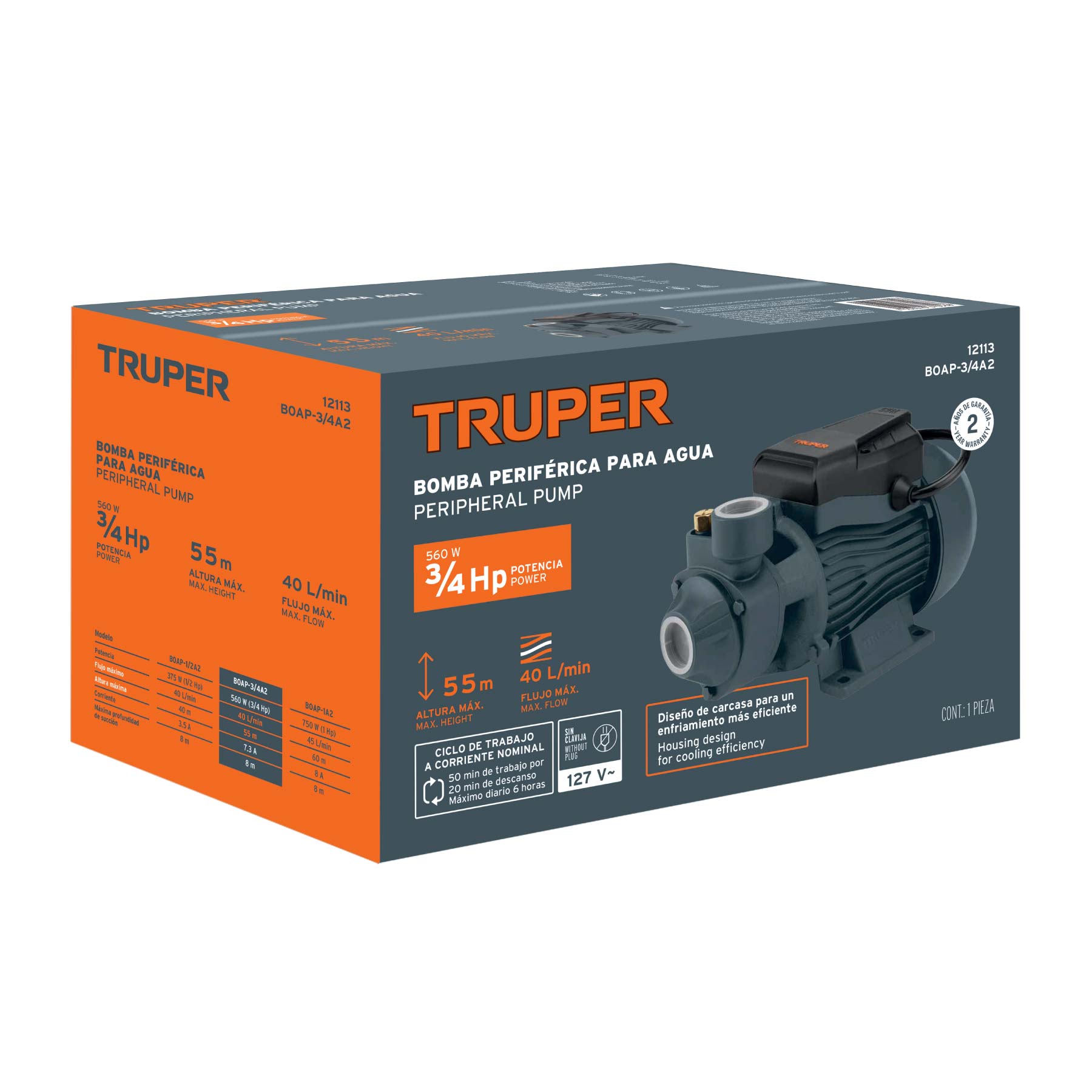 Bomba periférica 3/4 hp Truper