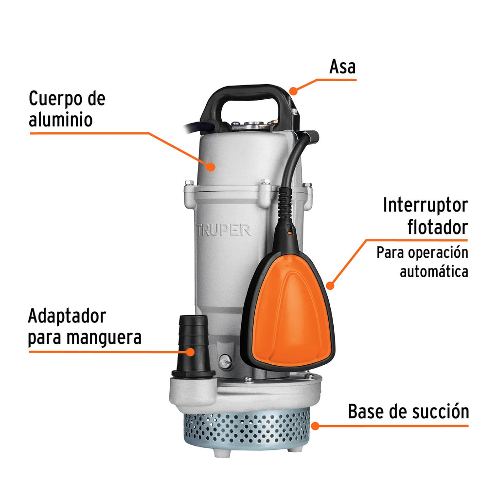 Bomba sumergible 1/2 hp para agua limpia Truper