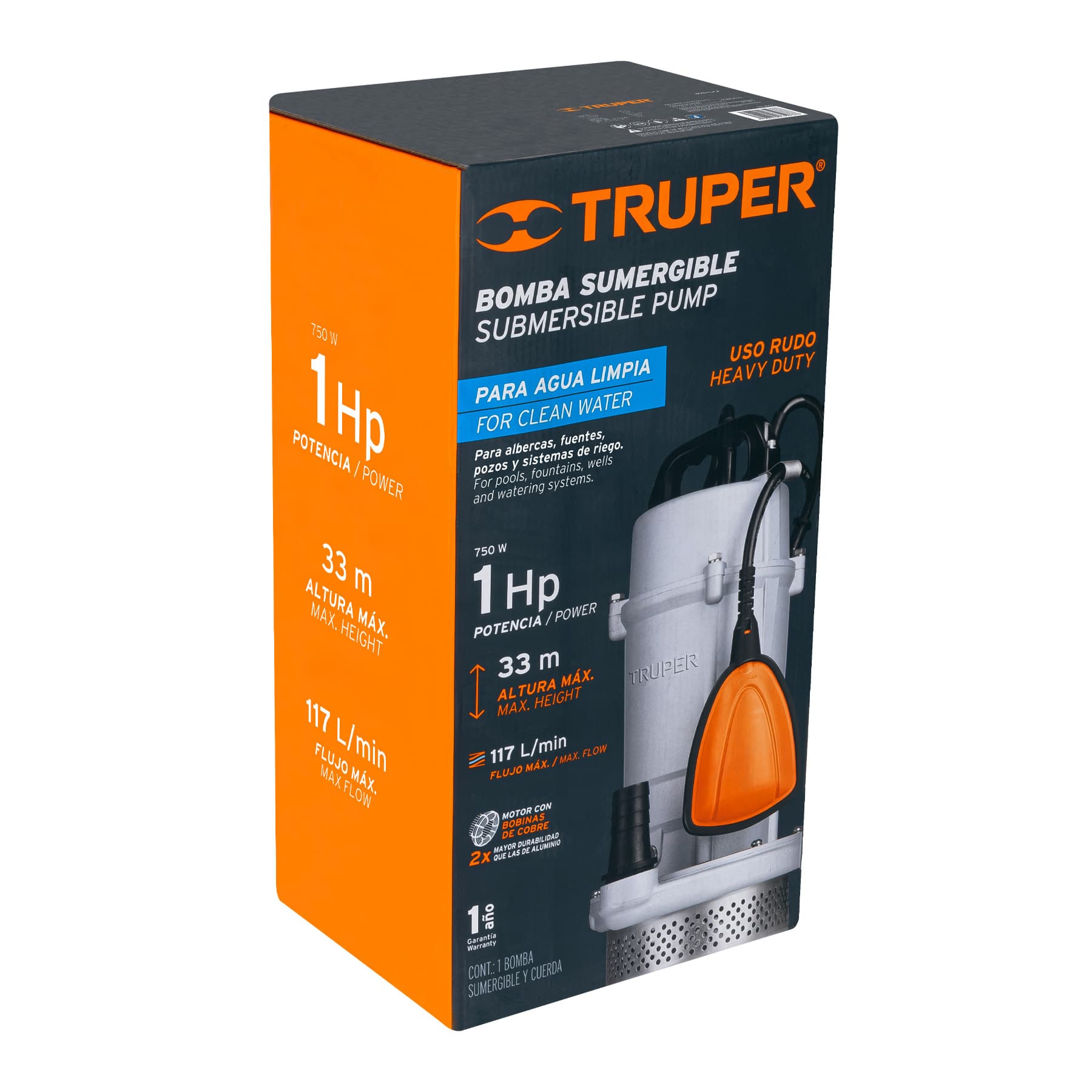 Bomba sumergible 1 hp para agua limpia Truper