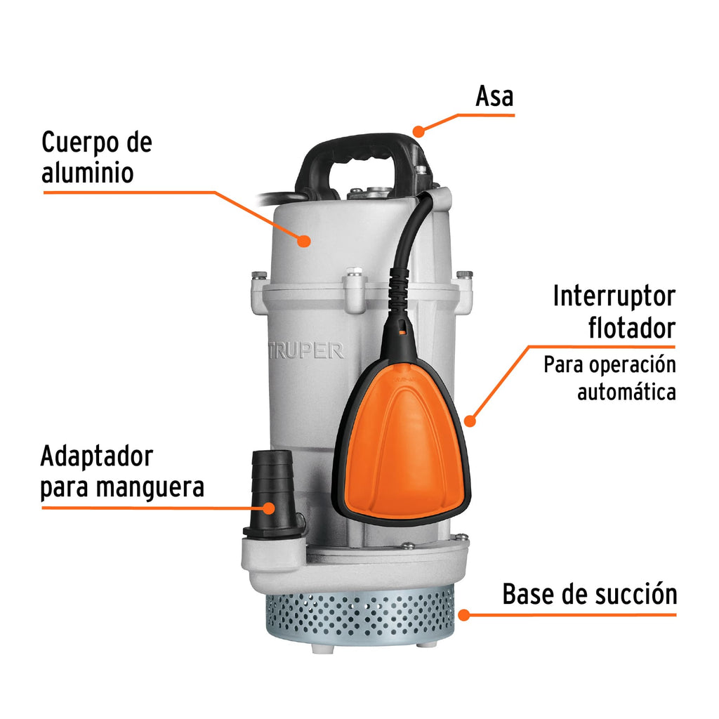 Bomba sumergible 3/4 hp para agua limpia Truper