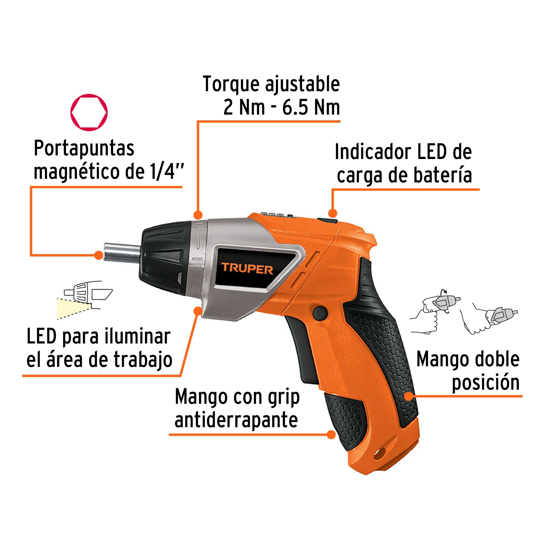 Destornillador inalámbrico 3.6v 2 posiciones Truper