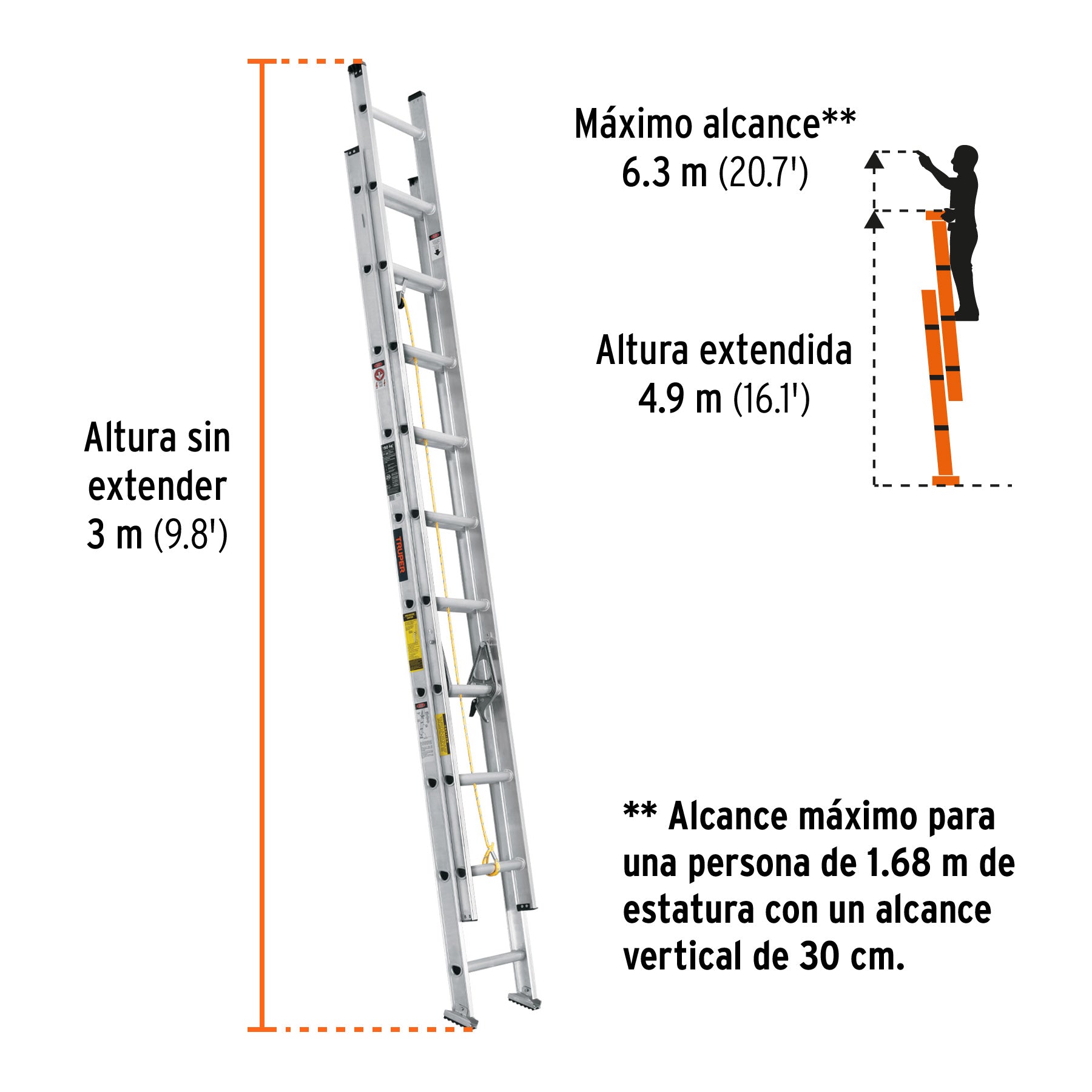 Escalera de extensión 16 peldaños Truper