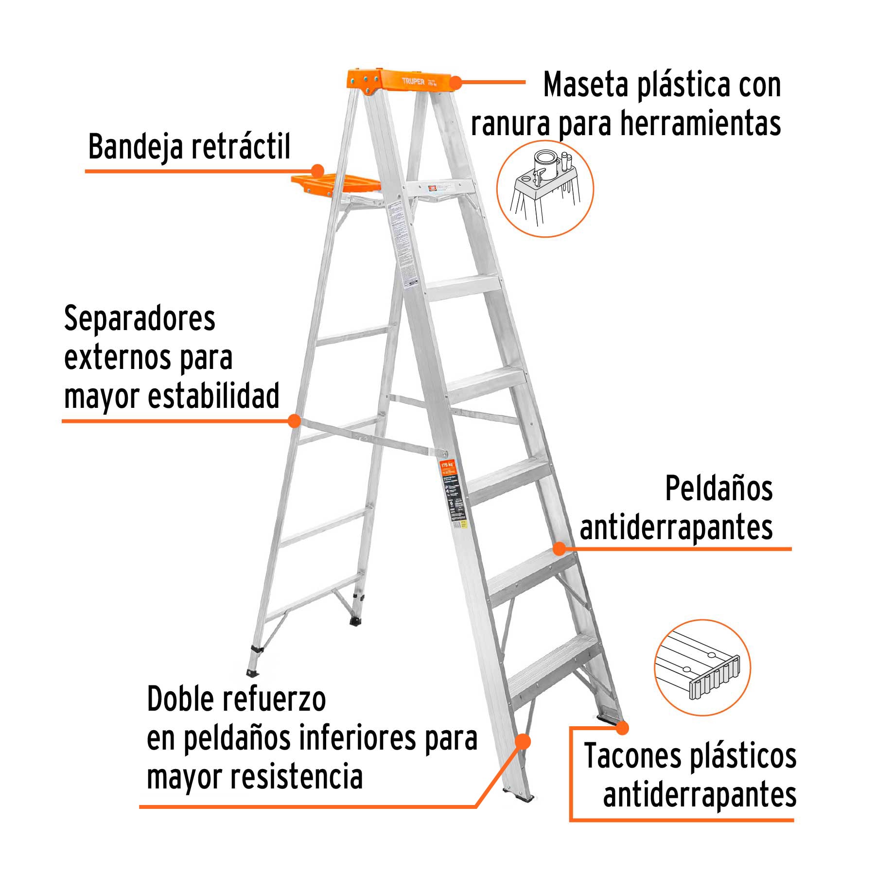 Escalera de tijera 6 peldaños con bandeja Truper