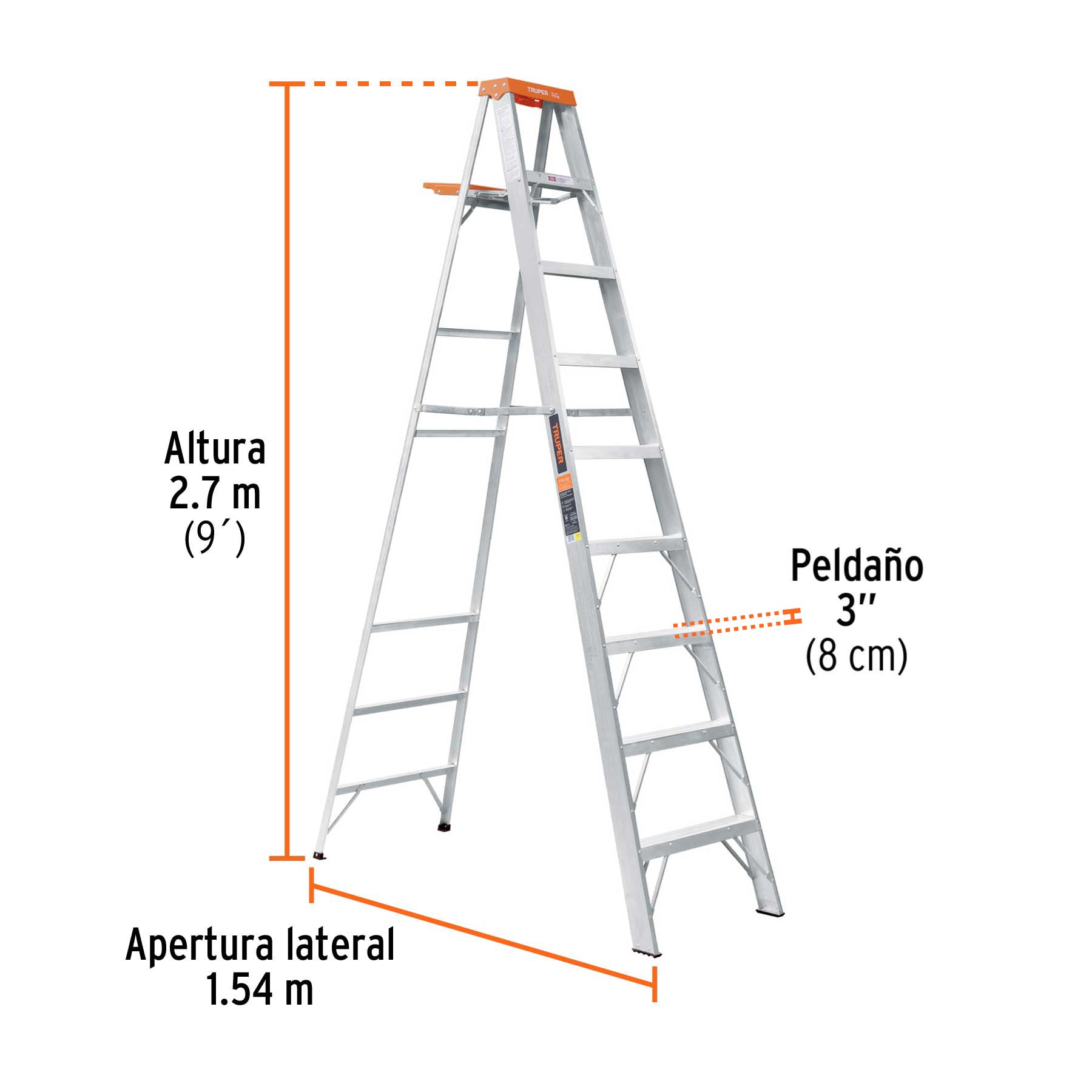 Escalera de tijera 8 peldaños con bandeja Truper