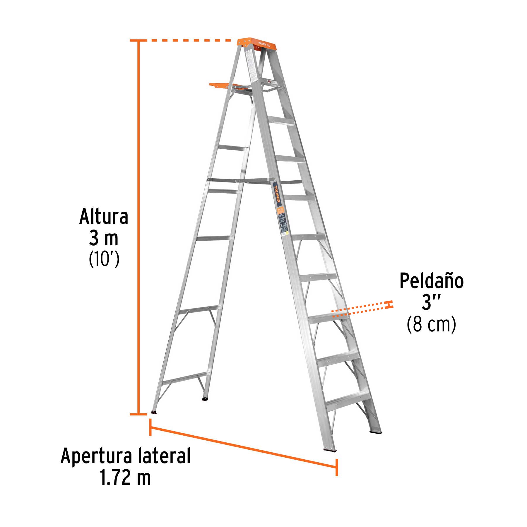 Escalera de tijera 9 peldaños con bandeja Truper