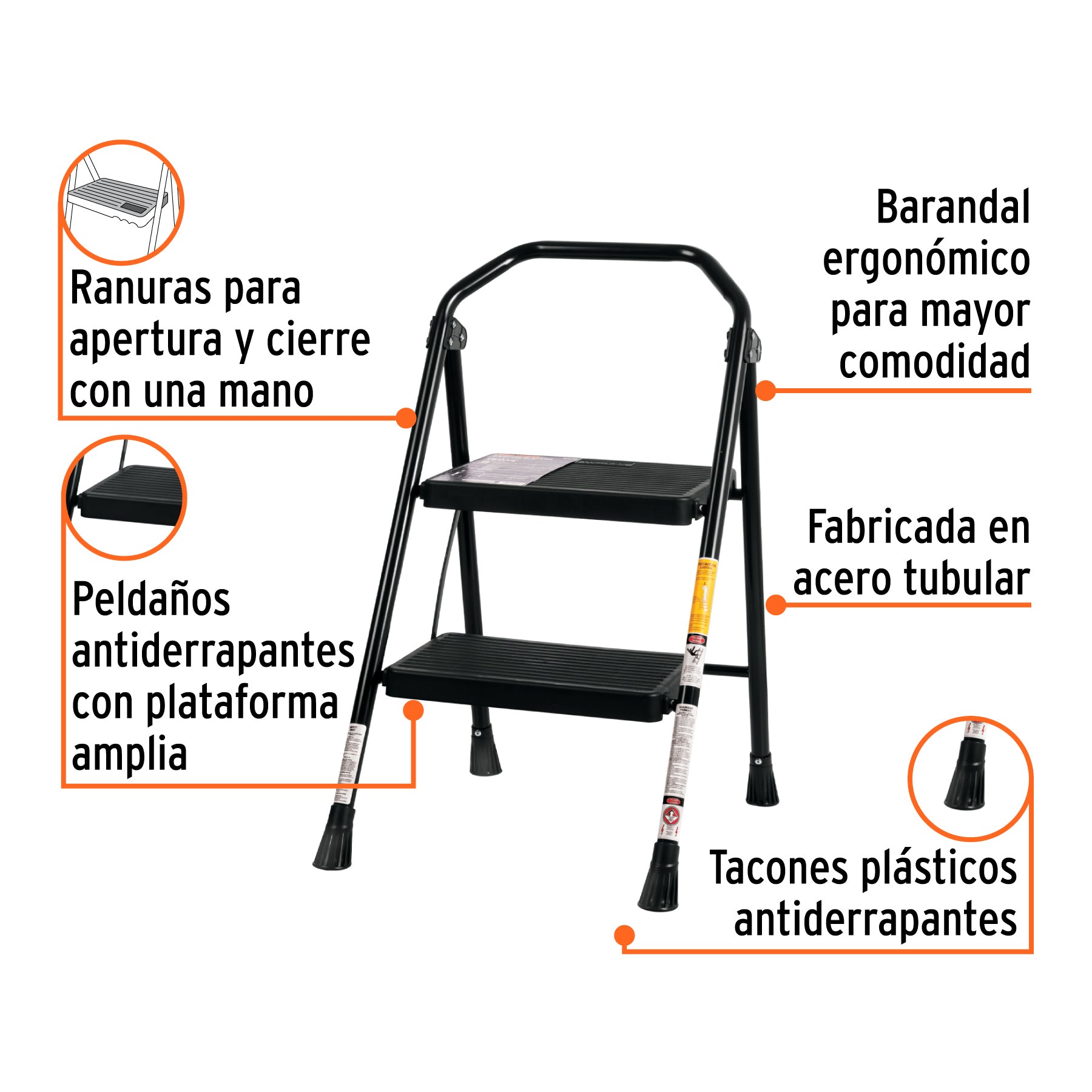 Escalera tubular plegable 2 peldaños Truper