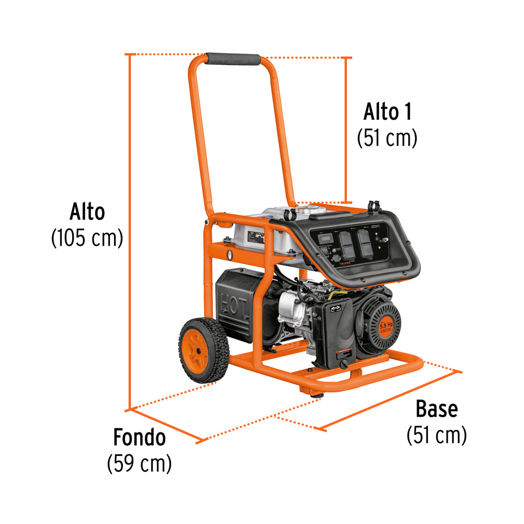 Generador portátil 1,800W motor a gasolina Truper