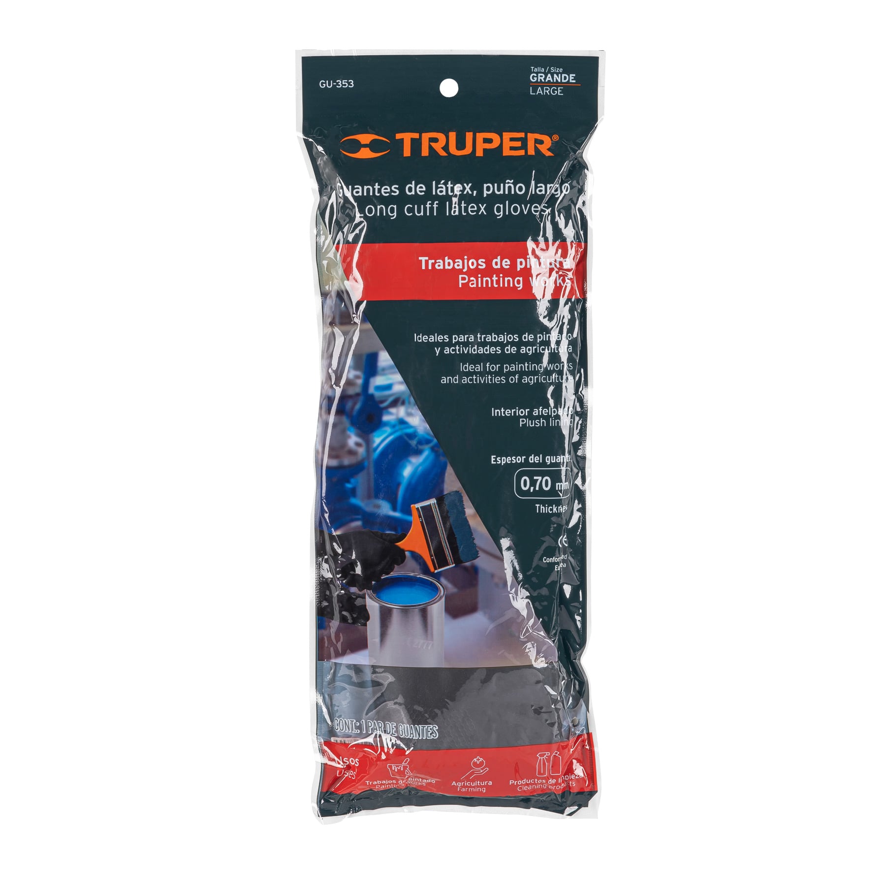 Guantes de latex talla G puño largo Truper