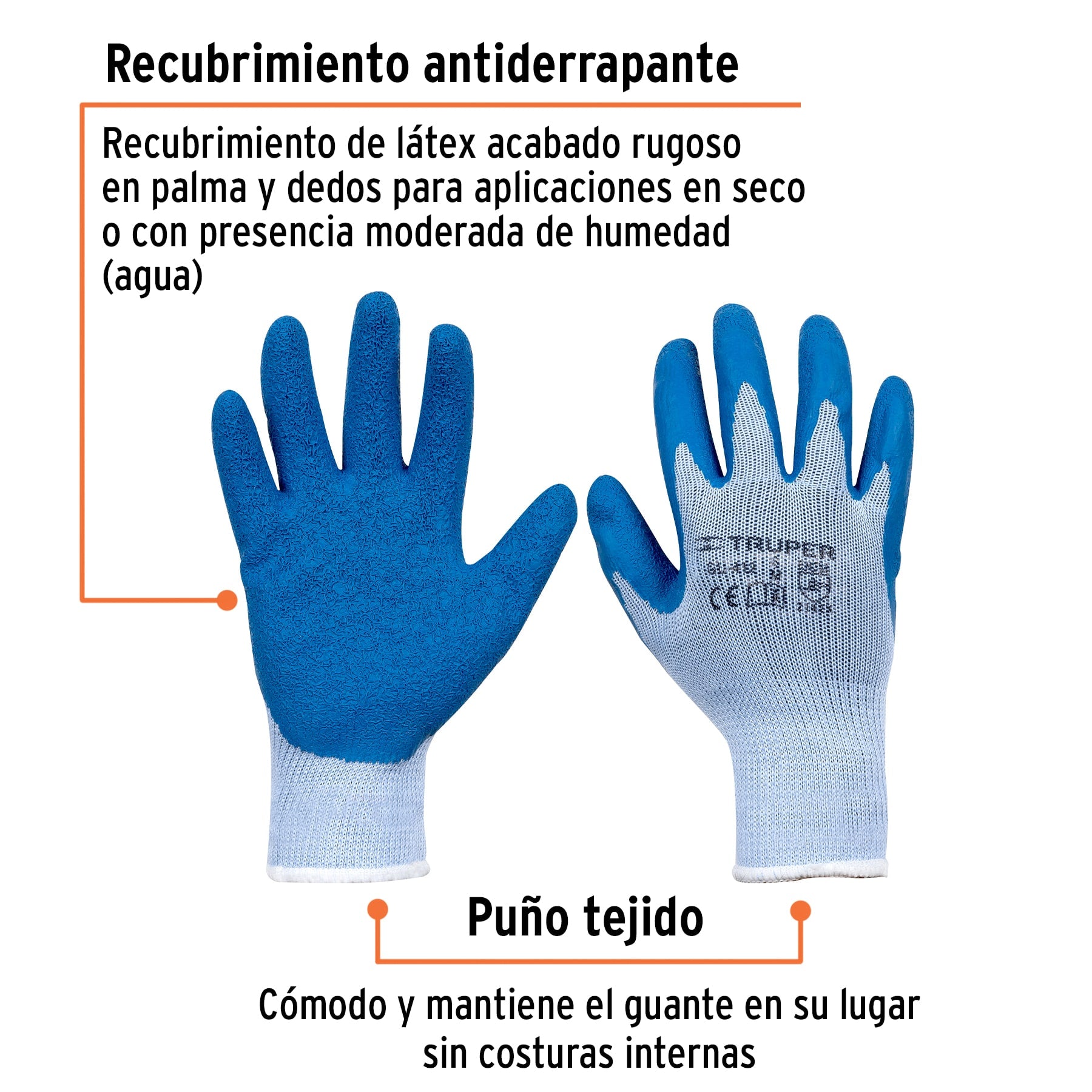 Guantes de poliester talla M recubiertos de latex Truper