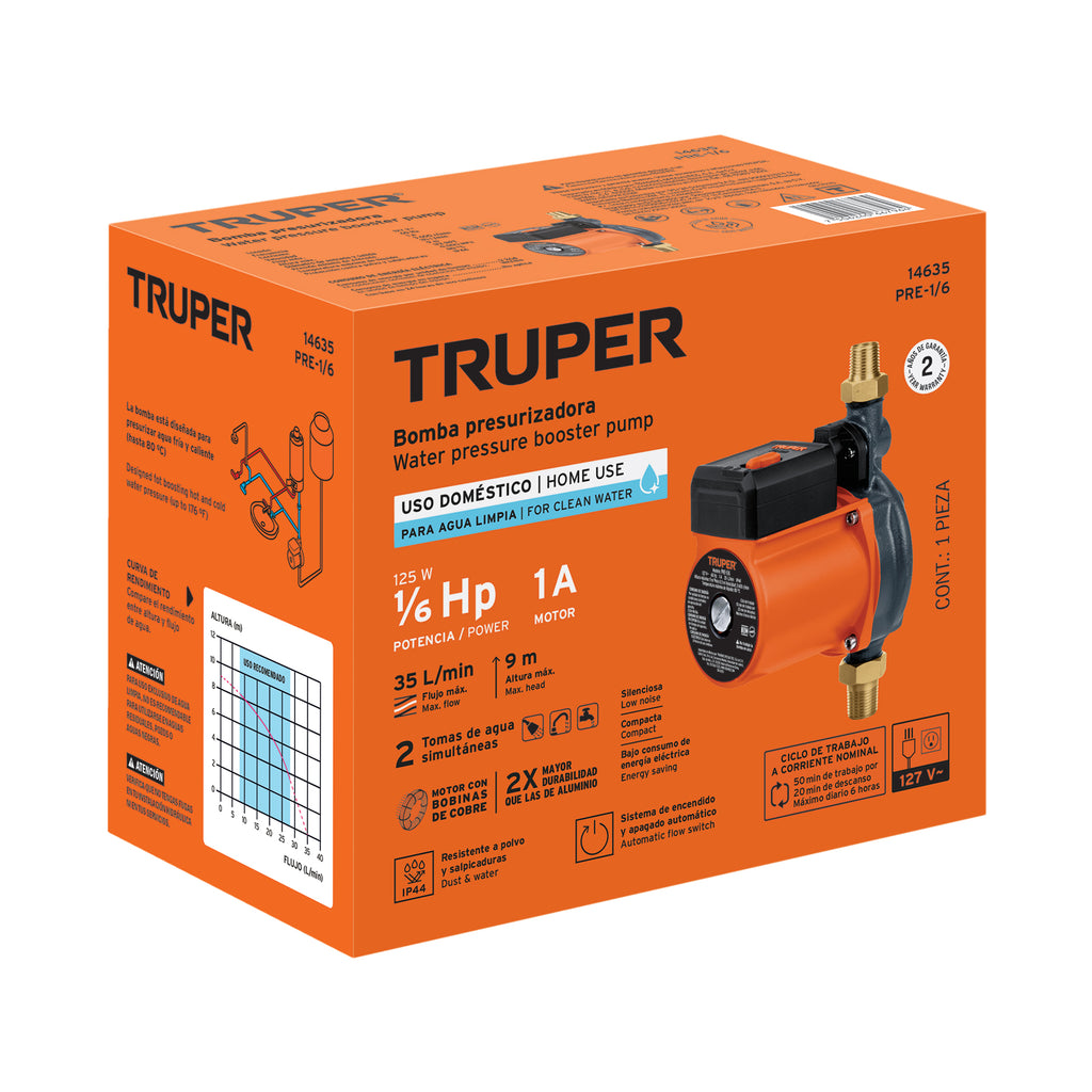 Bomba Presurizadora 1/6 hp Truper