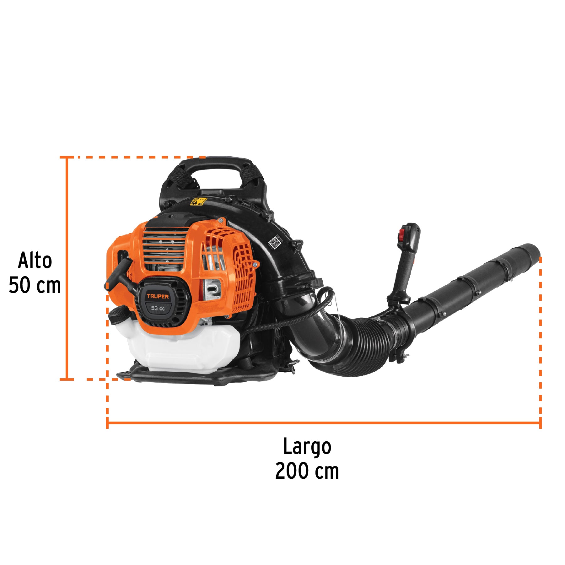 Sopladora con motor a gasolina 53cc tipo mochila Truper