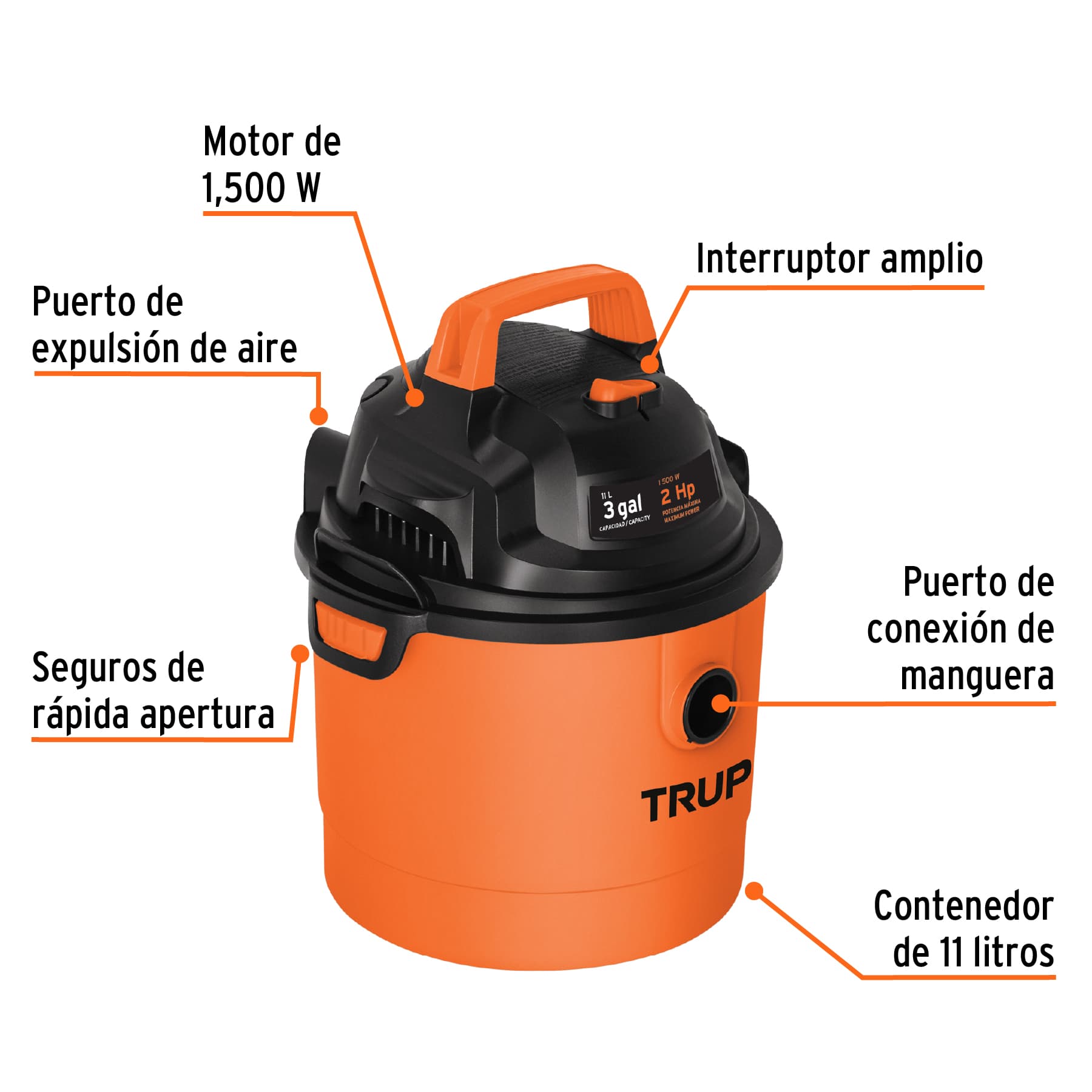Aspiradora de sólidos y líquidos 3 galones plástica Truper